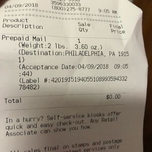 Receipt for return shoes